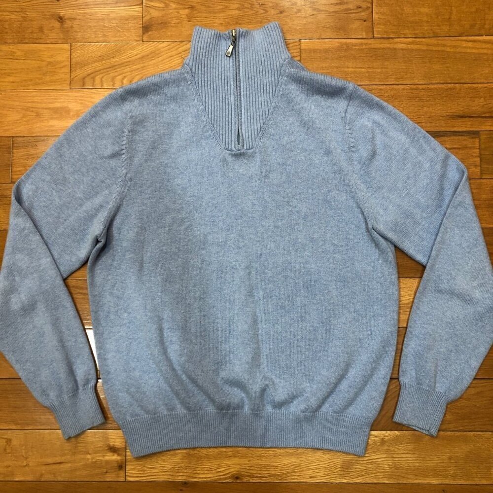 346 Brooks Brothers 1/4 Zip Long Sleeve Blue Pullover Size M